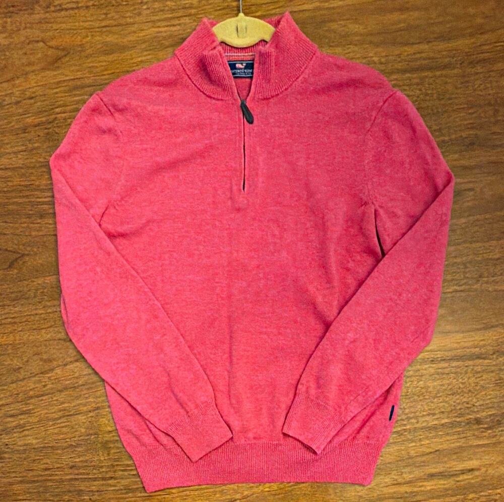 Vineyard Vines Merino Wool Cotton 1/4 Zip Mock Sweater Pink S Classic Preppy